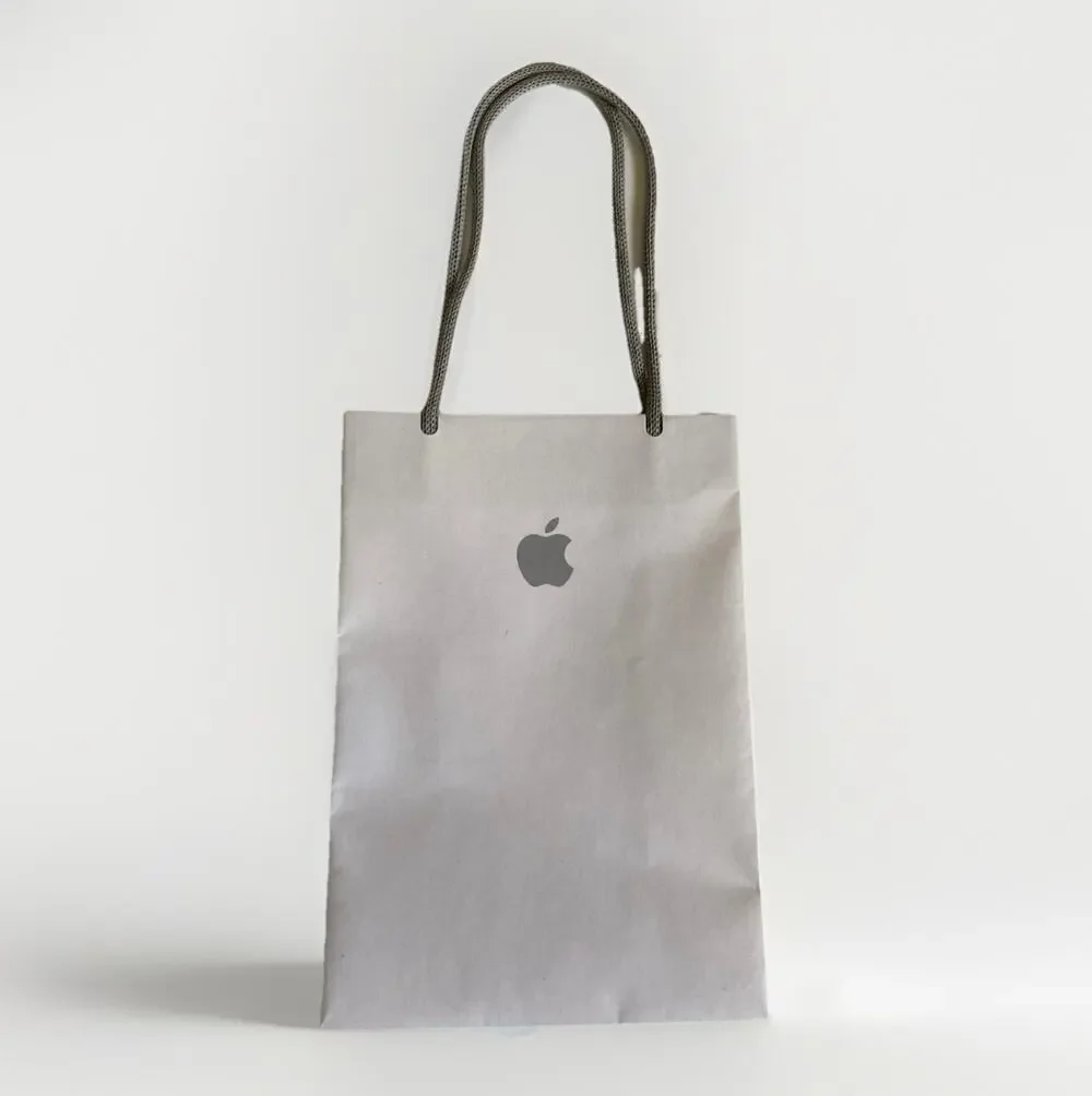 Apple Store Shopping Bag Small White Gift Bag Gray Rope Handles 8.75 × 6 × 3.2in